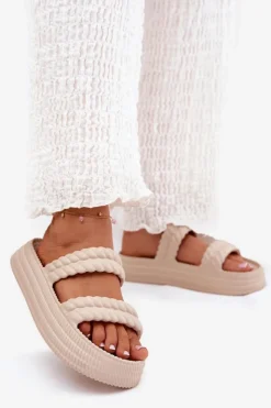 Damskie buty S.Barski Klapki Basenowe|Klapki Na Platformie*Piankowe Lekkie Klapki Damskie Na Platformie S.Barski ZK51-001 Beżowe Beżowy