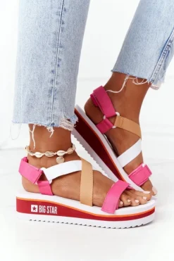 Big Star Shoes Sandały Big Star|Sandały Na Koturnie*Piankowe Sandały Na Koturnie Big Star HH274A083 Różowe