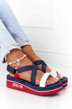 Damskie Big Star Shoes Piankowe Sandały Na Koturnie Big Star HH274A084 Granatowe