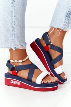 Damskie Big Star Shoes Piankowe Sandały Na Koturnie Big Star HH274A084 Granatowe