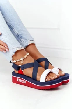 Damskie Big Star Shoes Piankowe Sandały Na Koturnie Big Star HH274A084 Granatowe