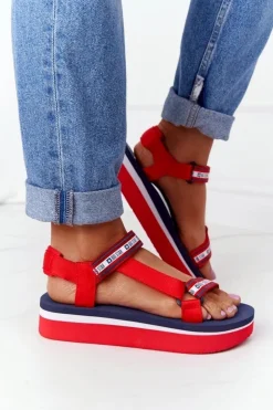 Damskie Big Star Shoes Piankowe Sandały Na Platformie Big Star HH274A102 Czerwone