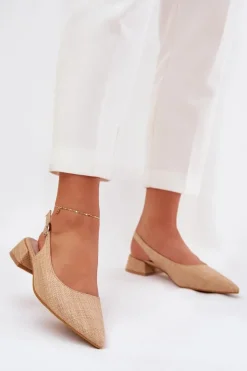 Damskie Boto Plecione Sandały Damskie Na Delikatnym Obcasie Beżowe Jorela