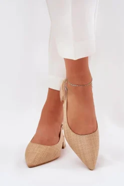 Damskie Boto Plecione Sandały Damskie Na Delikatnym Obcasie Beżowe Jorela