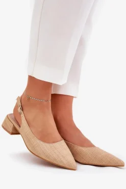 Damskie Boto Plecione Sandały Damskie Na Delikatnym Obcasie Beżowe Jorela