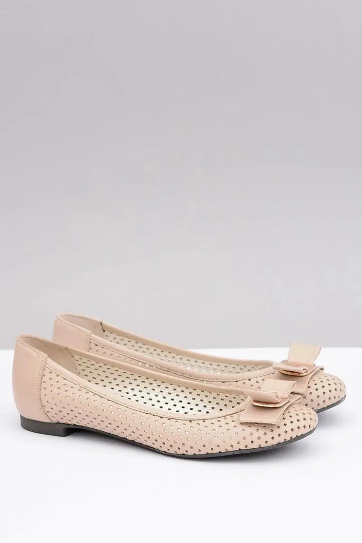 Boto Baleriny Skórzane|Baleriny Klasyczne*Polskie Skórzane Ażurowe Balerinki Kokarda Marianna