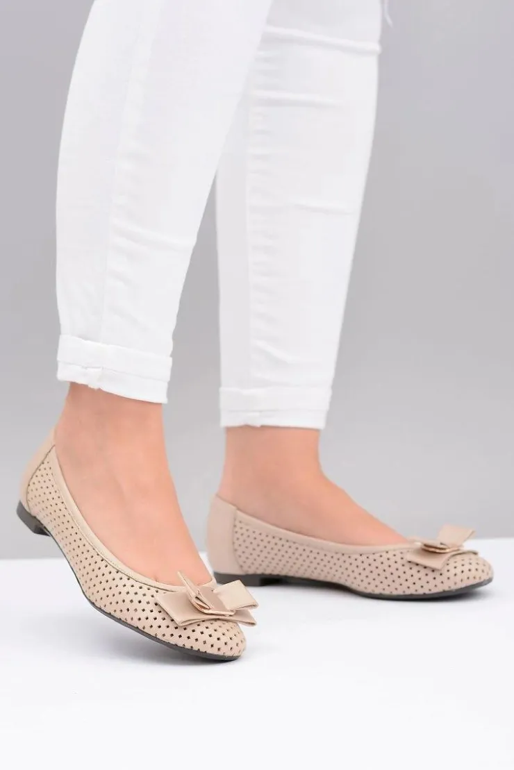 Boto Baleriny Skórzane|Baleriny Klasyczne*Polskie Skórzane Ażurowe Balerinki Kokarda Marianna