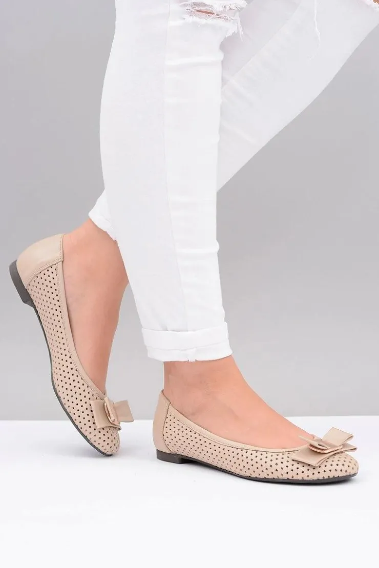 Boto Baleriny Skórzane|Baleriny Klasyczne*Polskie Skórzane Ażurowe Balerinki Kokarda Marianna