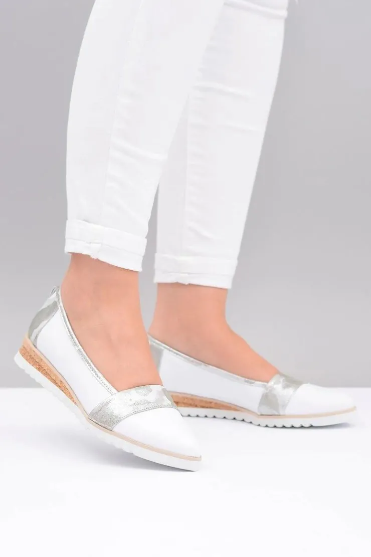 Damskie Boto Polskie Skórzane Białe Balerinki Moro Persi