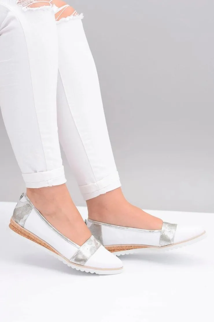 Damskie Boto Polskie Skórzane Białe Balerinki Moro Persi