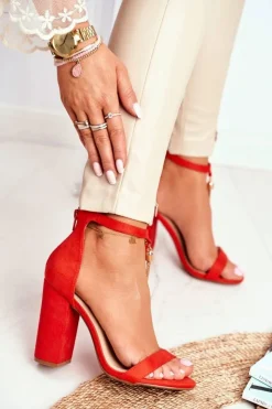 Boto Sandały Na Obcasie*Pomarańczowe Zamszowe Sandałki na Słupku z Frędzlem Annick