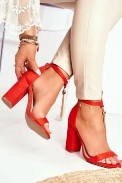 Boto Sandały Na Obcasie*Pomarańczowe Zamszowe Sandałki na Słupku z Frędzlem Annick