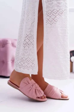 Evento Klapki Damskie Klasyczne*Połyskujące Klapki Z Wiązaniem Różowe Emilia