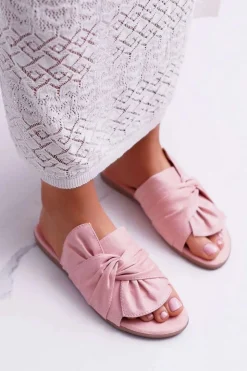 Evento Klapki Damskie Klasyczne*Połyskujące Klapki Z Wiązaniem Różowe Emilia