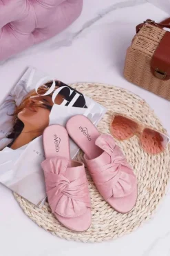 Evento Klapki Damskie Klasyczne*Połyskujące Klapki Z Wiązaniem Różowe Emilia