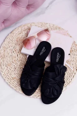 Damskie Evento Połyskujące Klapki Z Wiązaniem Czarne Emilia