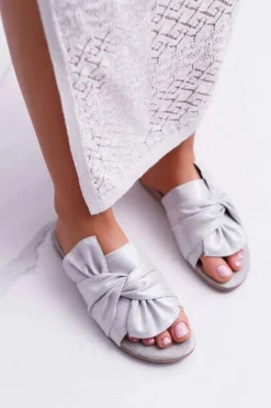 New Evento Połyskujące Klapki Z Wiązaniem Szare Emilia