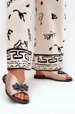 Damskie Boto Połyskujące Sandały Damskie Z Ozdobą Płaskie Różowe Złoto Russona