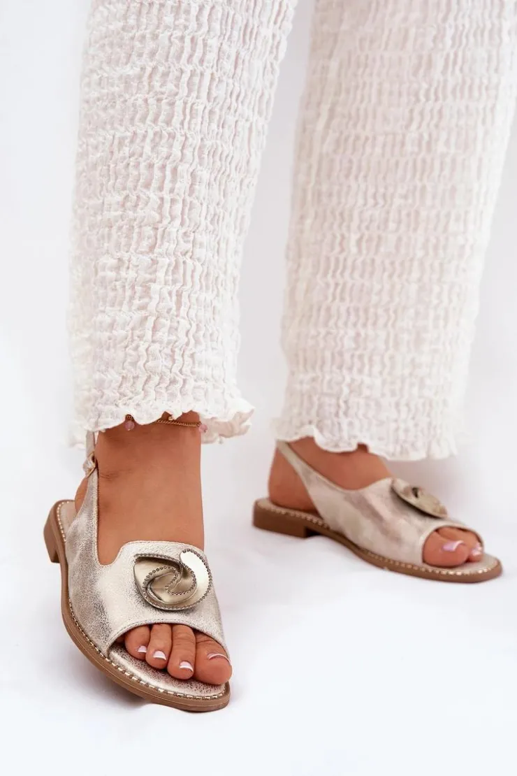 Sale Damskie buty S.Barski Połyskujące Sandały Damskie Z Ozdobą S.Barski KV51-006 Złote Złoty