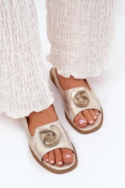 Sale Damskie buty S.Barski Połyskujące Sandały Damskie Z Ozdobą S.Barski KV51-006 Złote Złoty