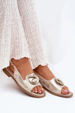 Sale Damskie buty S.Barski Połyskujące Sandały Damskie Z Ozdobą S.Barski KV51-006 Złote Złoty