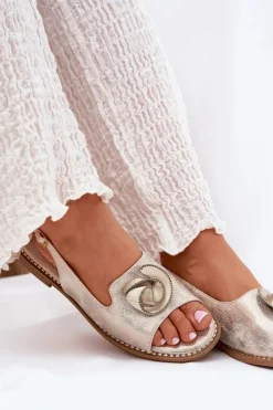 Sale Damskie buty S.Barski Połyskujące Sandały Damskie Z Ozdobą S.Barski KV51-006 Złote Złoty