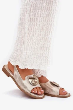 Sale Damskie buty S.Barski Połyskujące Sandały Damskie Z Ozdobą S.Barski KV51-006 Złote Złoty