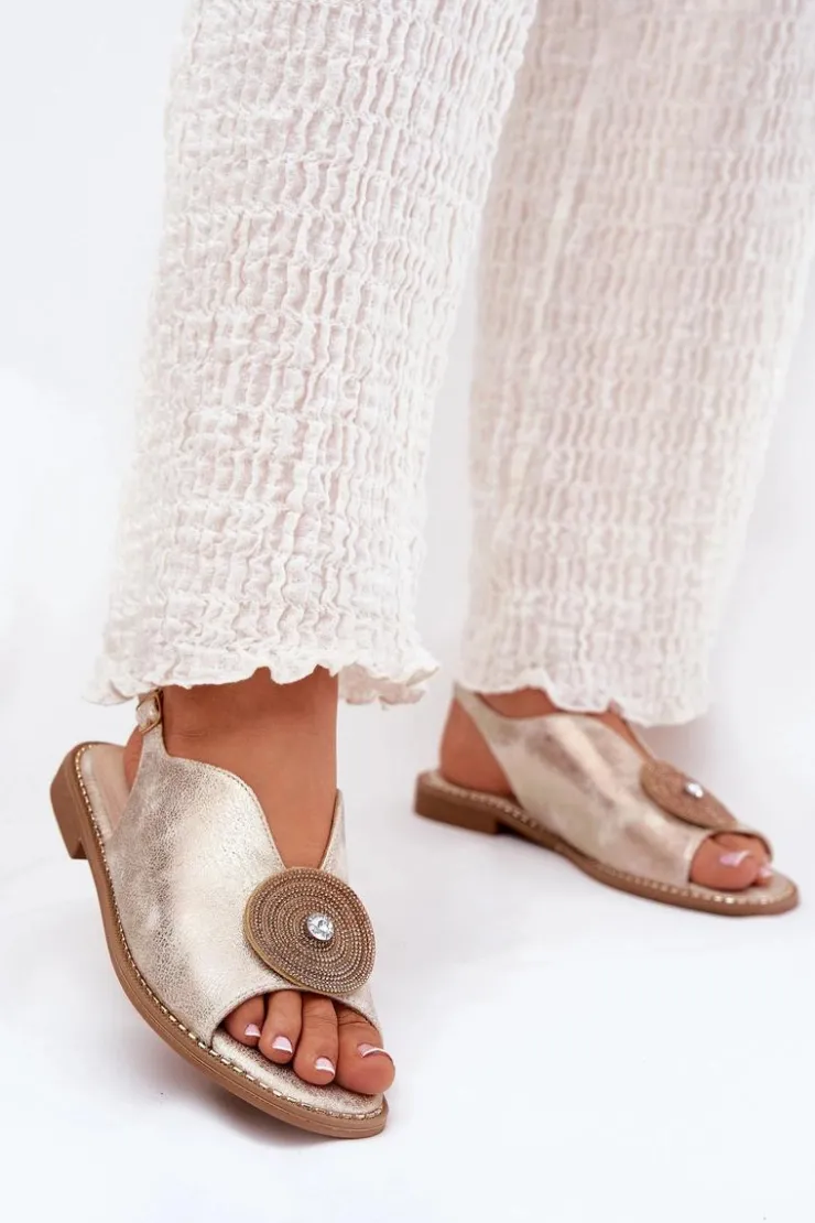 Hot Damskie buty S.Barski Połyskujące Sandały Damskie Ozdobnym Detalem S.Barski KV51-012 Złote Złoty