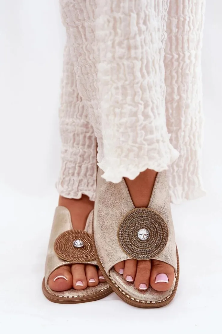 Hot Damskie buty S.Barski Połyskujące Sandały Damskie Ozdobnym Detalem S.Barski KV51-012 Złote Złoty