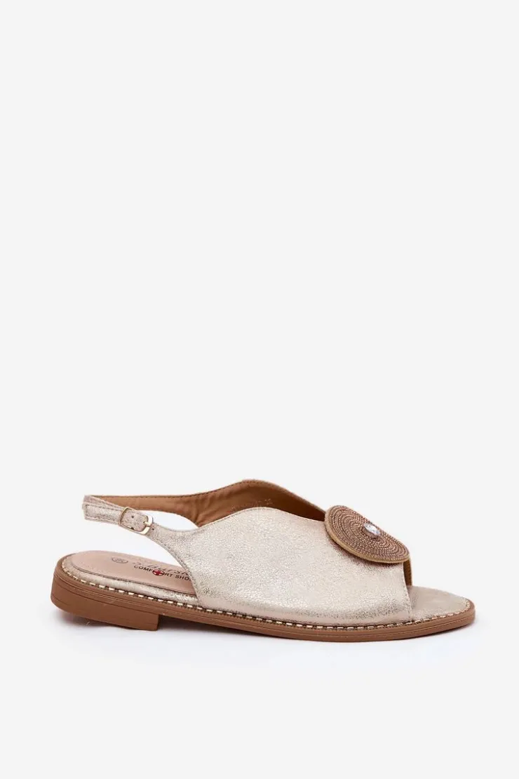 Hot Damskie buty S.Barski Połyskujące Sandały Damskie Ozdobnym Detalem S.Barski KV51-012 Złote Złoty