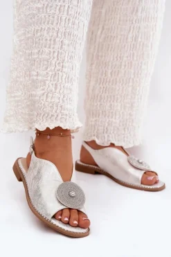 Damskie Damskie buty S.Barski Połyskujące Sandały Damskie Ozdobnym Detalem S.Barski KV51-012 Srebrne