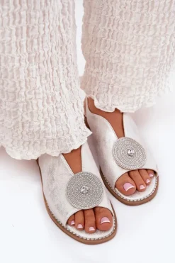 Damskie Damskie buty S.Barski Połyskujące Sandały Damskie Ozdobnym Detalem S.Barski KV51-012 Srebrne