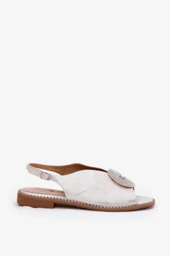 Damskie Damskie buty S.Barski Połyskujące Sandały Damskie Ozdobnym Detalem S.Barski KV51-012 Srebrne