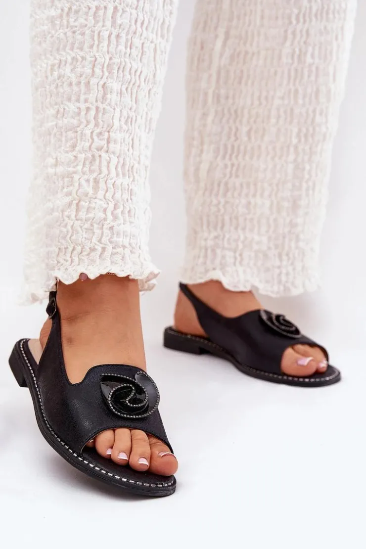 Damskie Damskie buty S.Barski Połyskujące Sandały Damskie Z Ozdobą S.Barski KV51-006 Czarne
