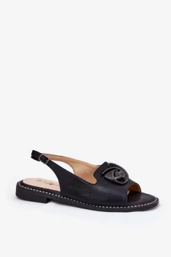 Damskie Damskie buty S.Barski Połyskujące Sandały Damskie Z Ozdobą S.Barski KV51-006 Czarne