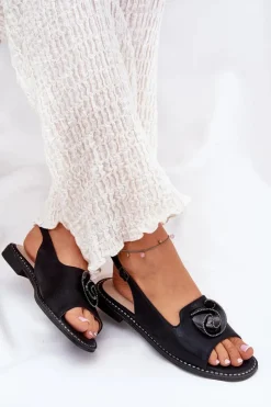 Damskie Damskie buty S.Barski Połyskujące Sandały Damskie Z Ozdobą S.Barski KV51-006 Czarne