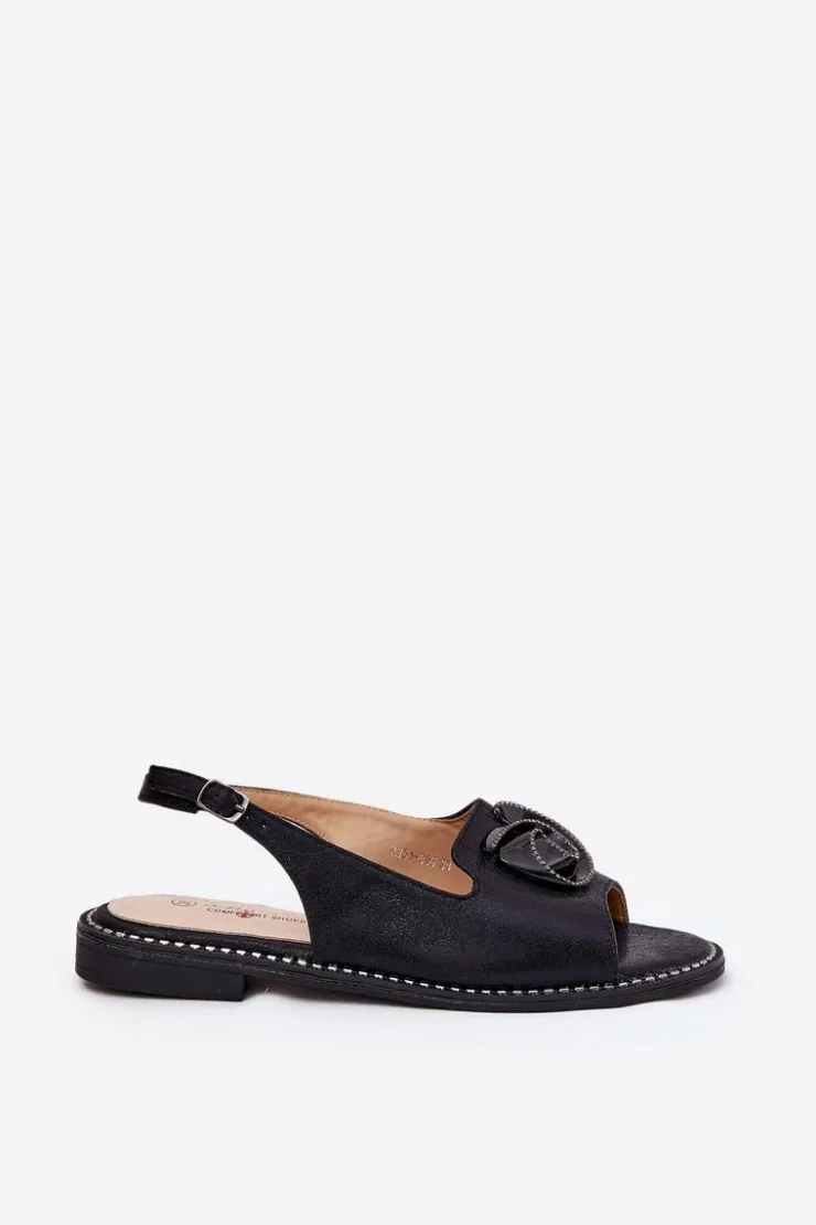 Damskie Damskie buty S.Barski Połyskujące Sandały Damskie Z Ozdobą S.Barski KV51-006 Czarne