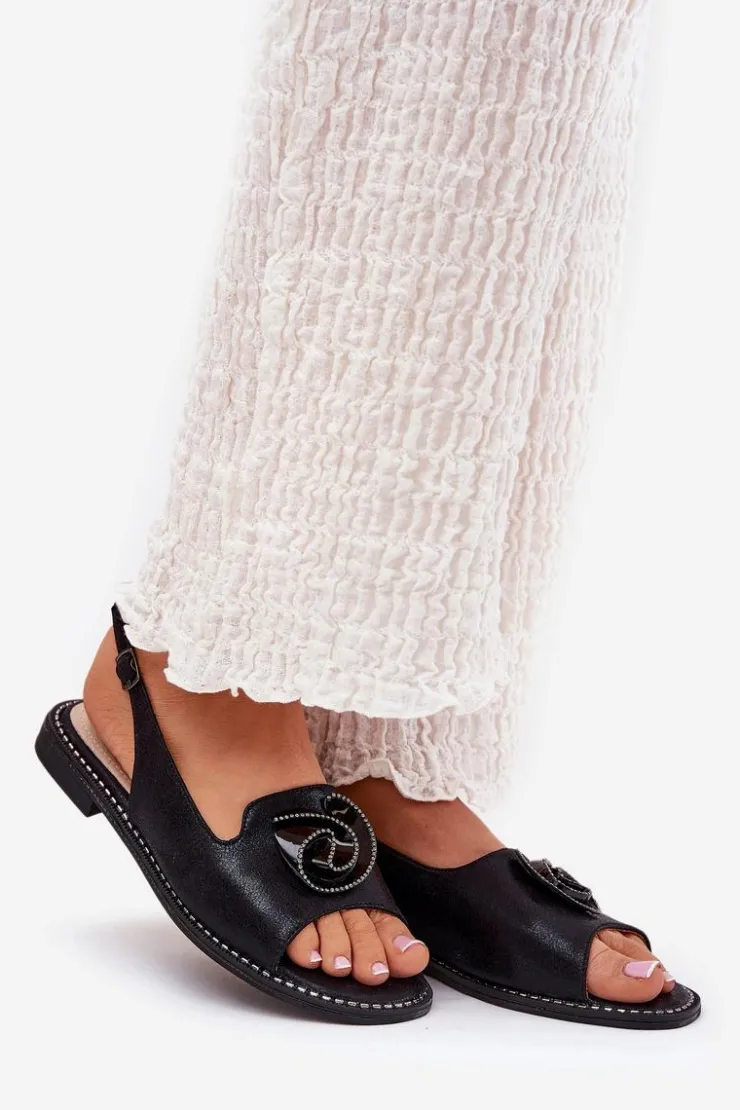 Damskie Damskie buty S.Barski Połyskujące Sandały Damskie Z Ozdobą S.Barski KV51-006 Czarne