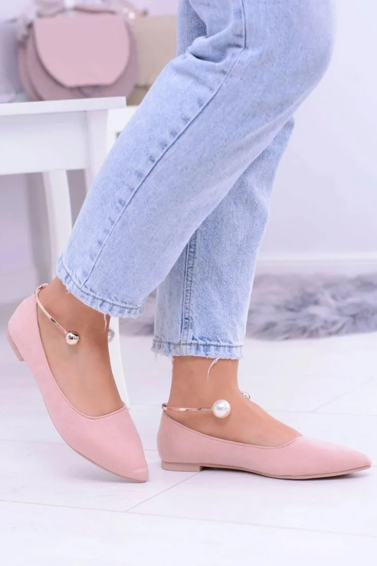 Boto Baleriny Klasyczne*Różowe Balerinki Z Bransoletką W Szpic Mami