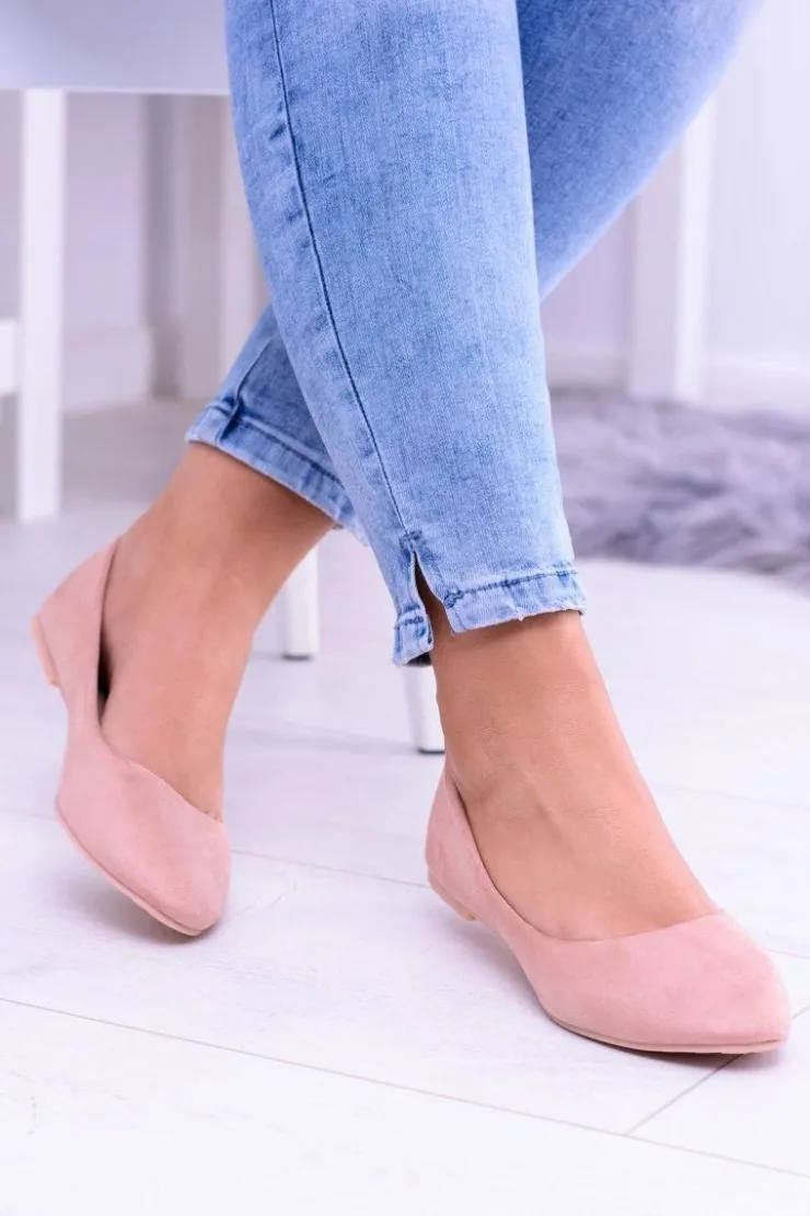 Boto Baleriny Klasyczne*Różowe Damskie Balerinki Zamsz Bueno