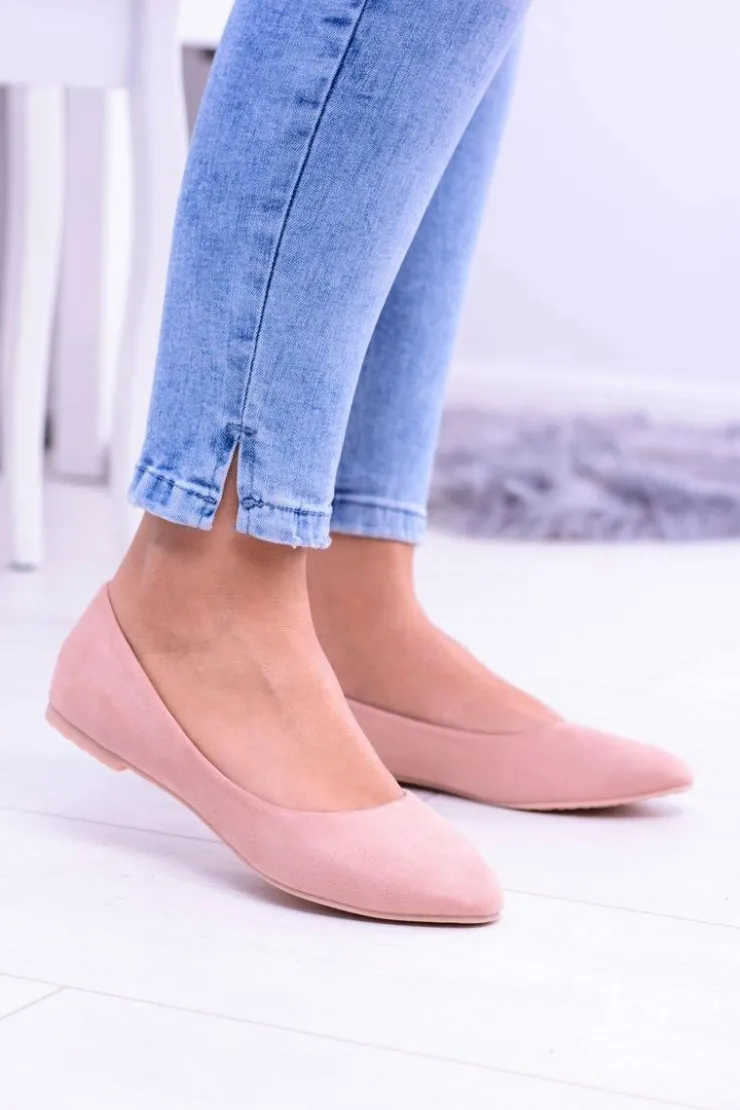 Boto Baleriny Klasyczne*Różowe Damskie Balerinki Zamsz Bueno
