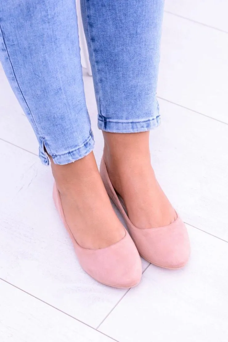 Boto Baleriny Klasyczne*Różowe Damskie Balerinki Zamsz Bueno