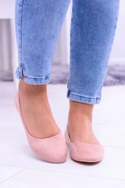 Boto Baleriny Klasyczne*Różowe Damskie Balerinki Zamsz Bueno