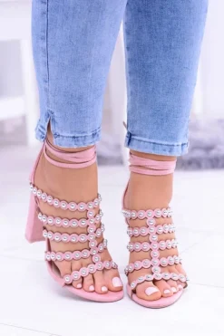 Sale Boto Różowe Damskie Sandały na Słupku Ysmira