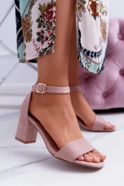 Buty damskie Vinceza Sandały Na Obcasie*Różowe Damskie Sandały Na Słupku Zamsz NewGenua