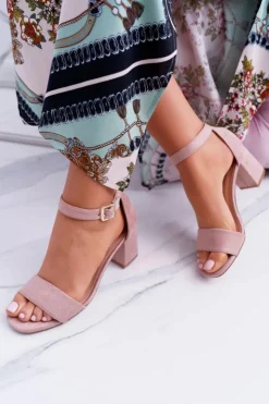 Buty damskie Vinceza Sandały Na Obcasie*Różowe Damskie Sandały Na Słupku Zamsz NewGenua