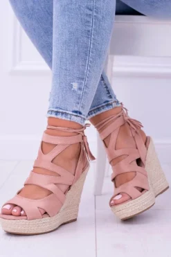 Boto Sandały Na Koturnie*Różowe Zamszowe Sandały Na Koturnie Nowelio