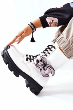 Damskie buty S.Barski Botki Ocieplane|Damskie Trapery*S. Barski Damskie Botki Trapery Białe Jensen