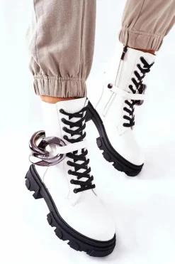 Damskie buty S.Barski Botki Ocieplane|Damskie Trapery*S. Barski Damskie Botki Trapery Białe Jensen