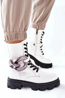 Damskie buty S.Barski Botki Ocieplane|Damskie Trapery*S. Barski Damskie Botki Trapery Białe Jensen